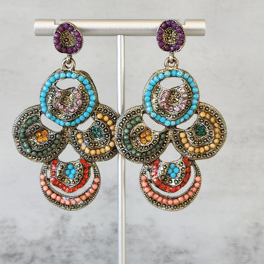 Unique Boho Dangle Drop Large Beaded Statement Ea… - image 4